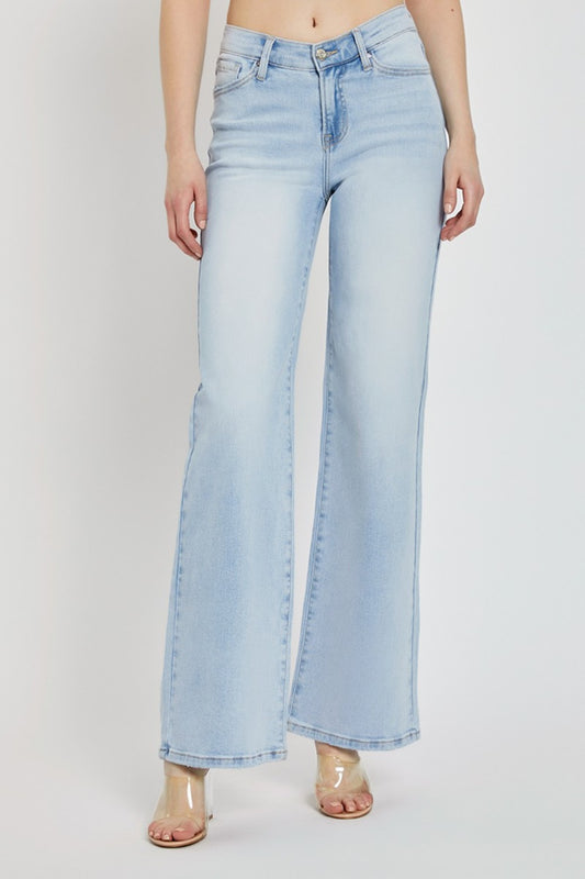 RISEN Full Size Wide Leg V Dipped Front Waist Jeans