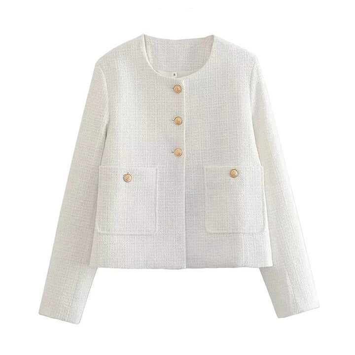 Tweed Jacket Long Sleeve Front Button