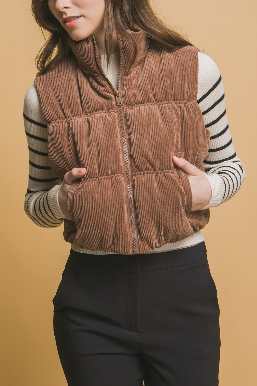 Love Tree Corduroy Zip Up Puffer Vest with Pockets