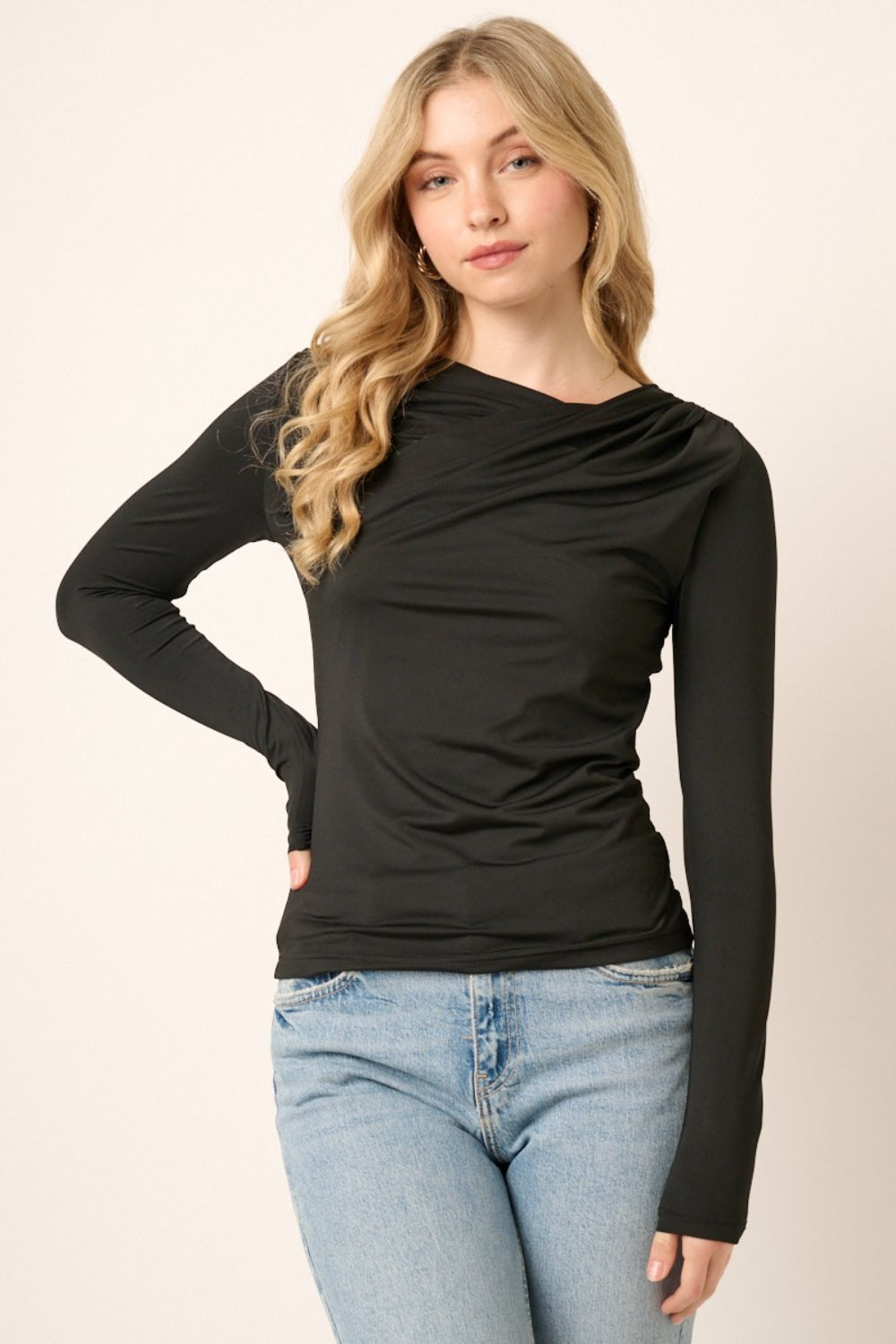 Mittoshop Ruched Long Sleeve Slim Top