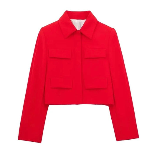 Cropped Long Sleeve Snap-Button Blazer