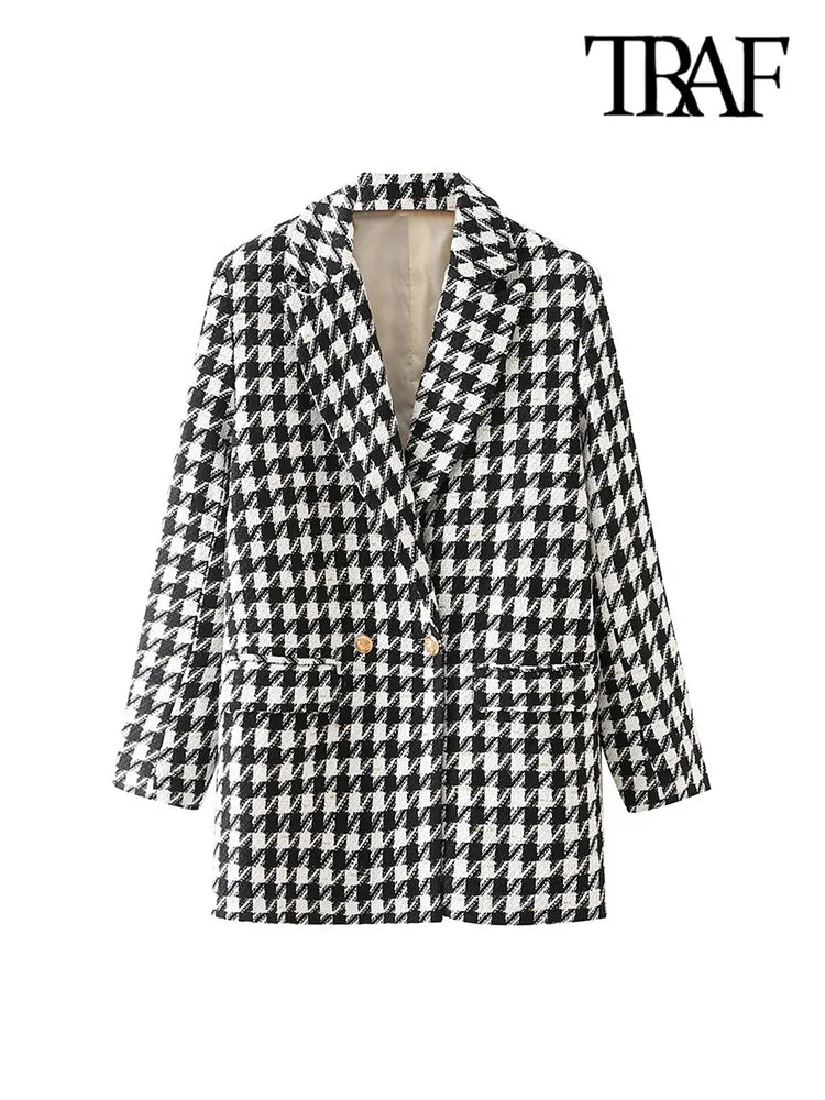 Houndstooth Double Breasted Tweed Blazer