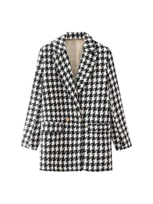 Houndstooth Double Breasted Tweed Blazer