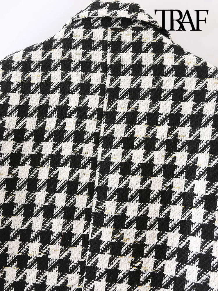 Houndstooth Double Breasted Tweed Blazer