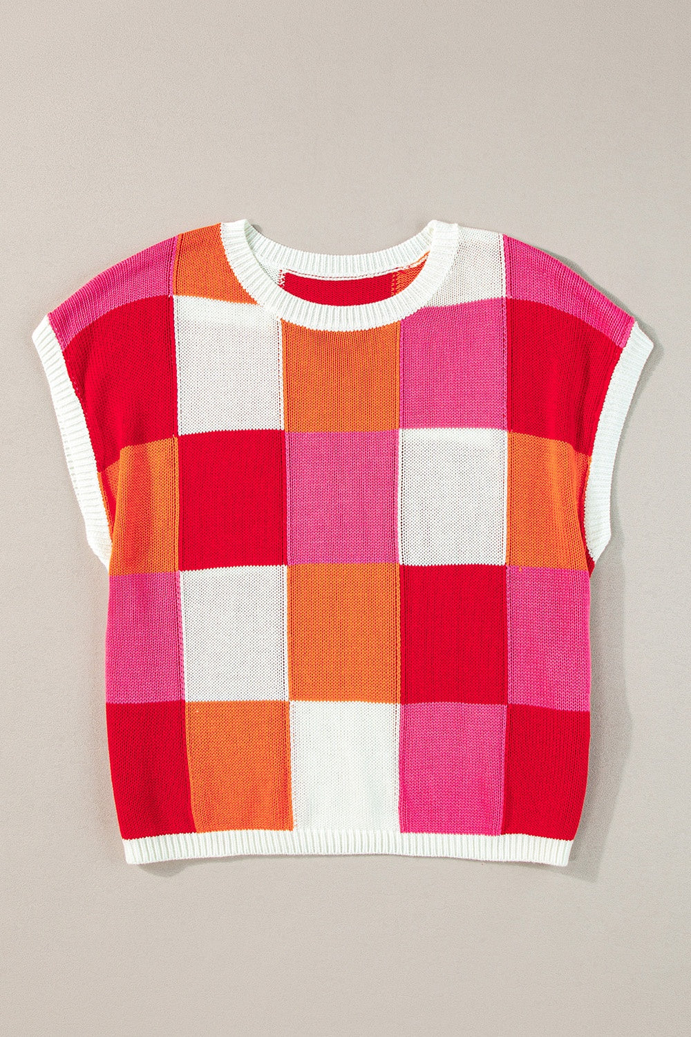 Color Block Round Neck Cap Sleeve Knit Top