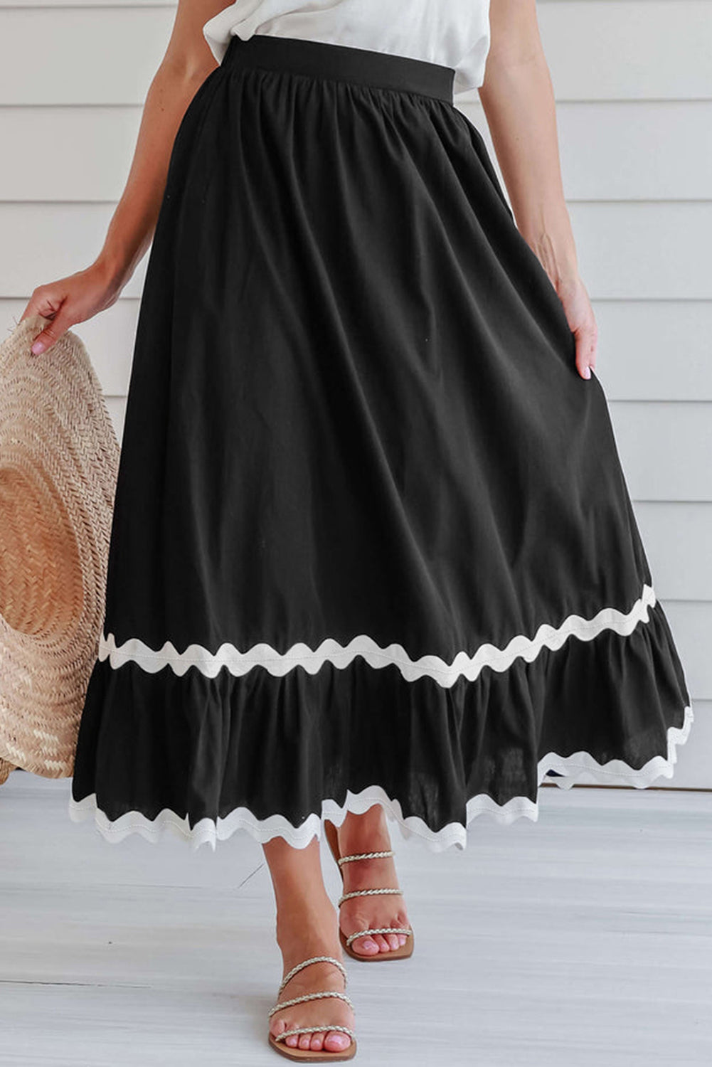 Contrast Trim Elastic Waist Skirt