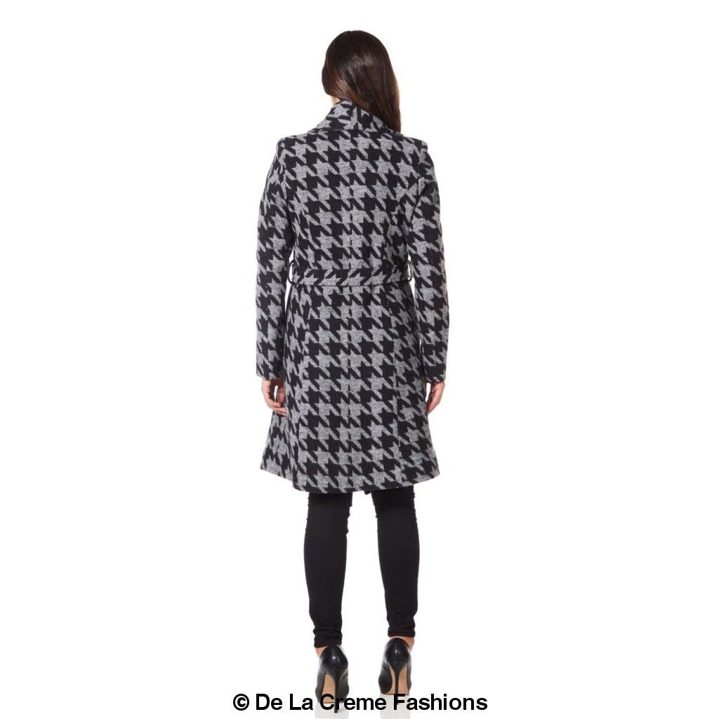 De La Creme - Womens Dogtooth Grey Duster Coat