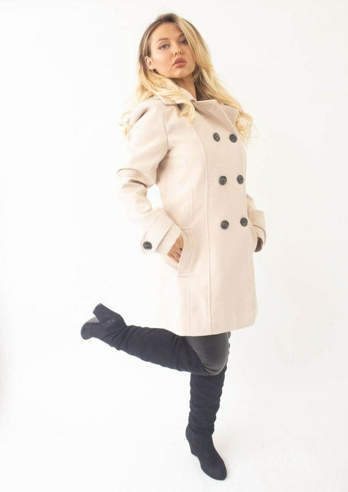 Womens Wool Feel Double Breasted Hooded Coat