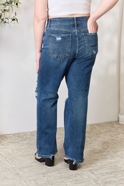 High Waist 90's Distressed Straight Jeans