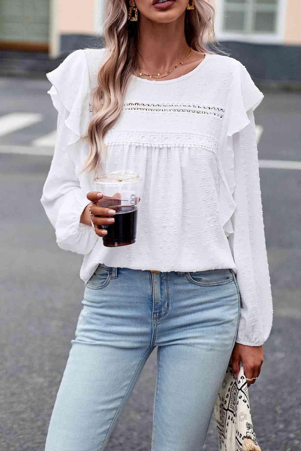 Round Neck Ruffled Blouse