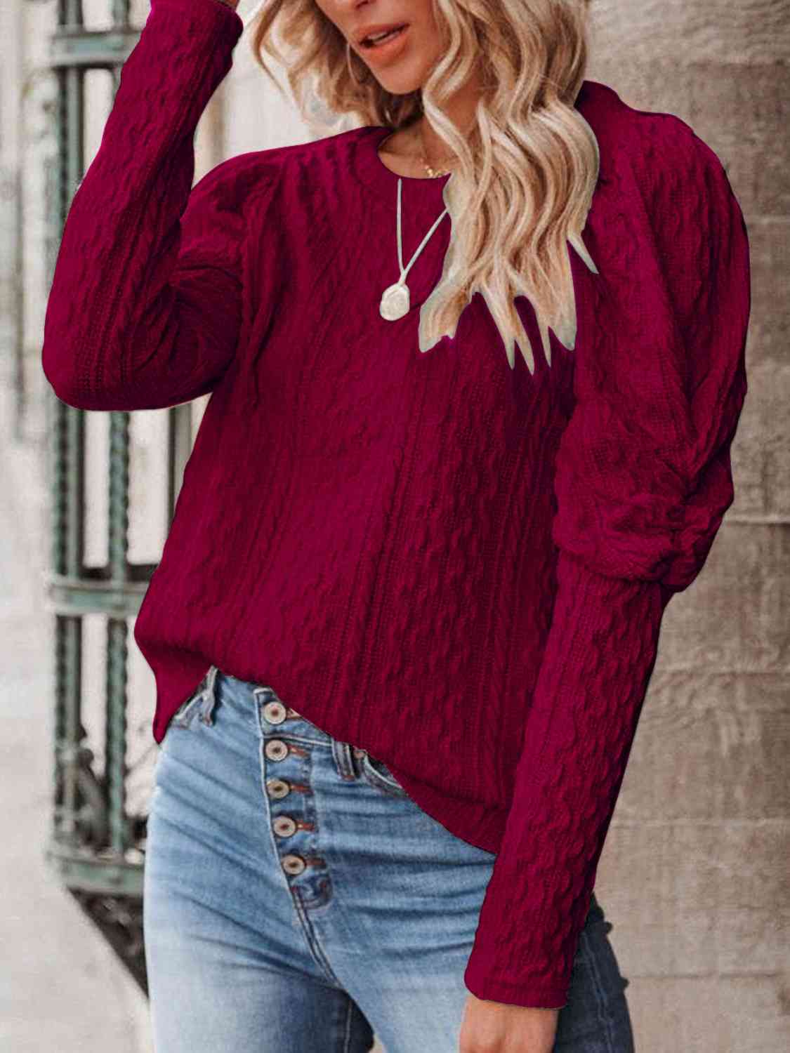 Round Neck Puff Sleeve Knit Top