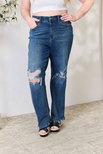 High Waist 90's Distressed Straight Jeans