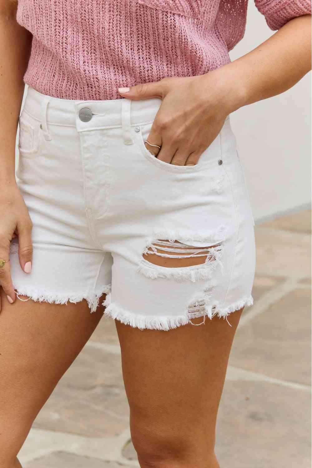 High Waisted Distressed Shorts