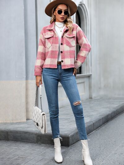 Plaid Button Up Dropped Shoulder Jacket