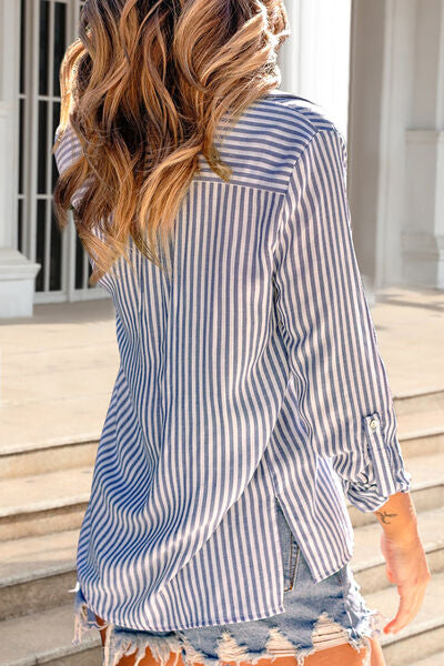 Striped Pocketed Button Up Shirt